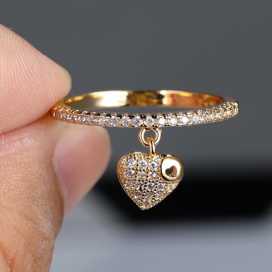Pavé Heart Charm Stacking Ring