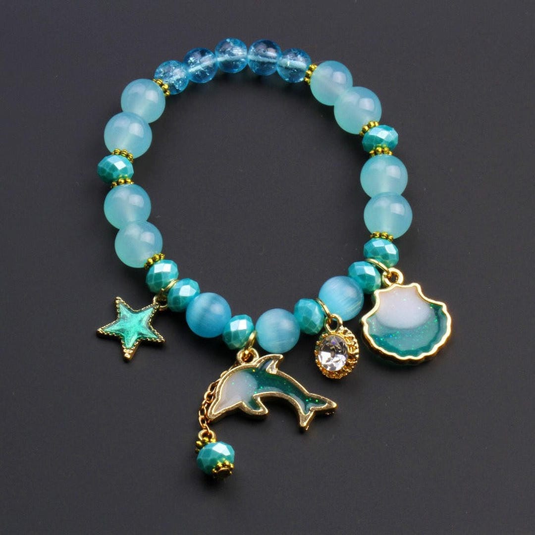 Dolphin Seashell Charm Beaded Bracelet