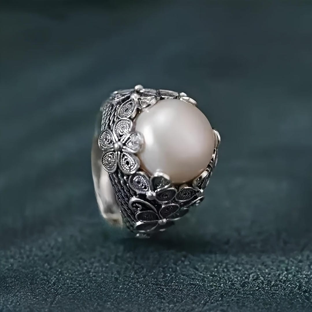 Floral Filigree Moonstone Dome Ring