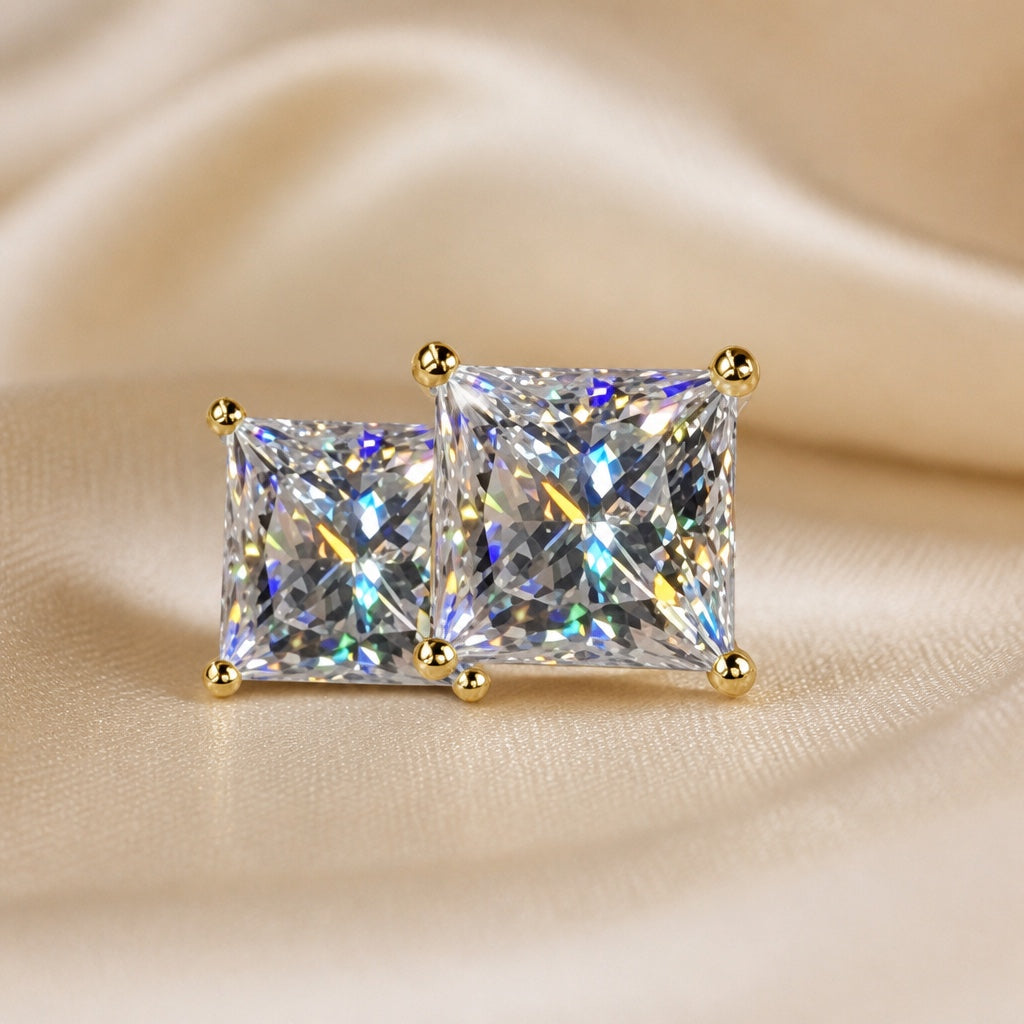 Shimmering Zirconia White Gold Stud Earrings