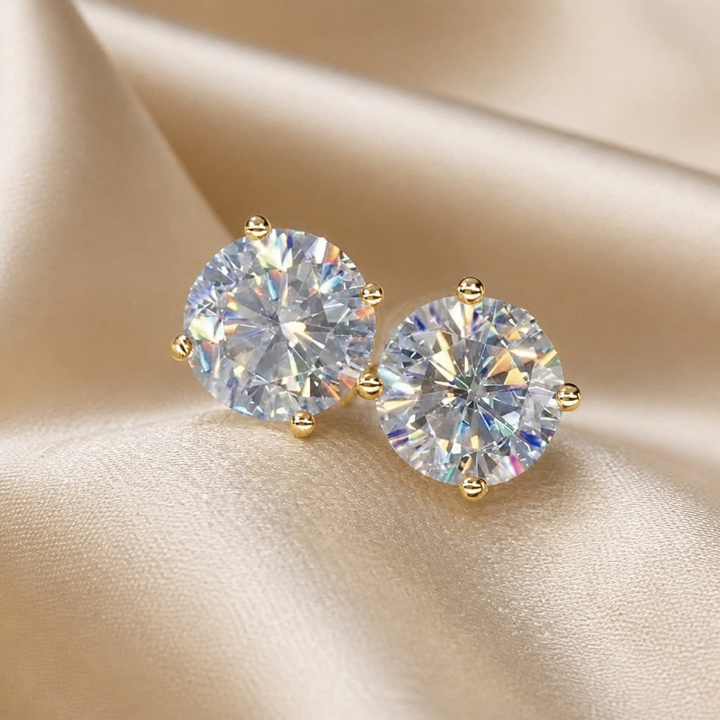 Shimmering Zirconia White Gold Stud Earrings