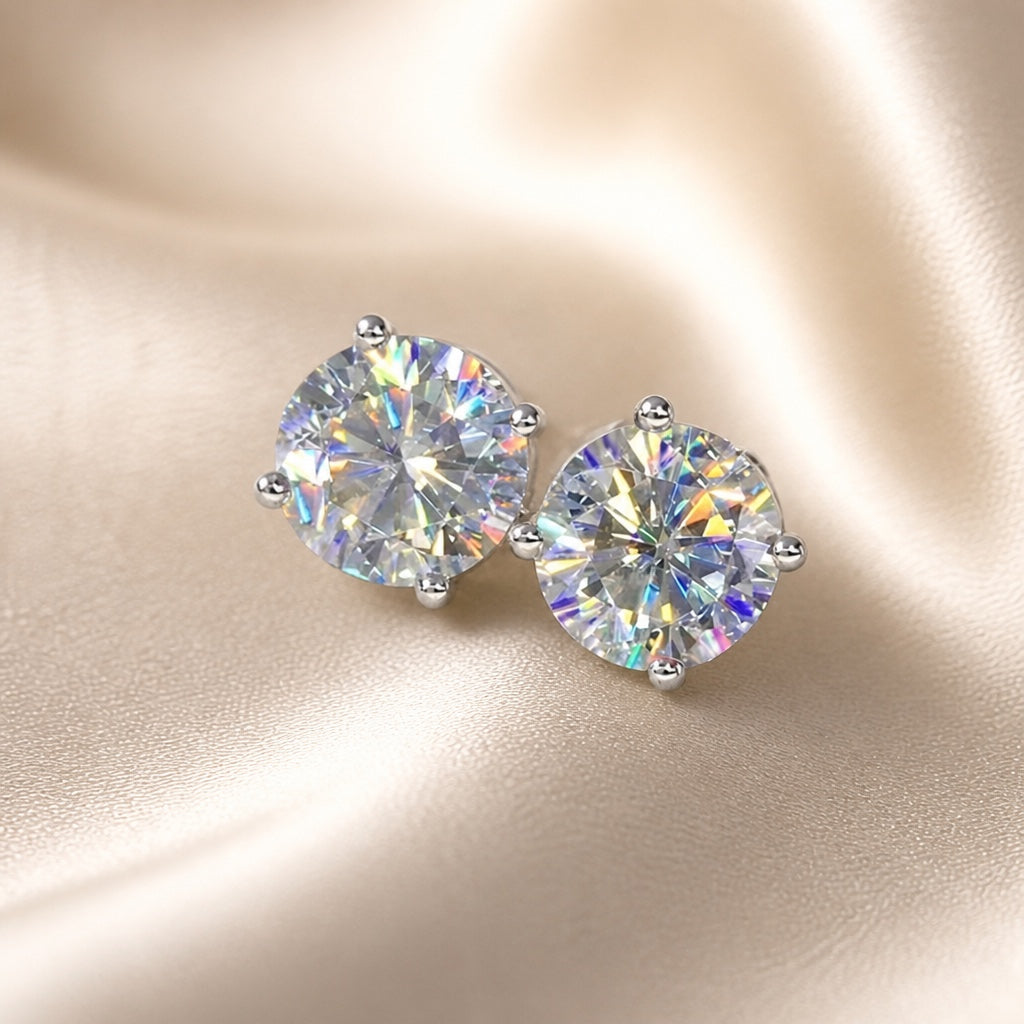 Shimmering Zirconia White Gold Stud Earrings
