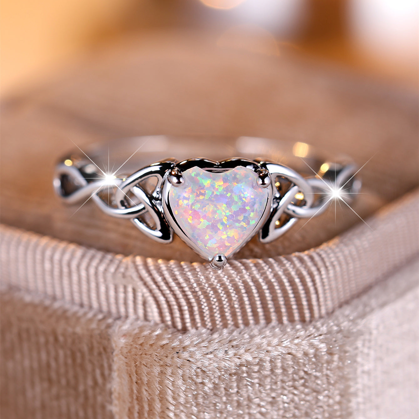 Heart Shaped White Opal Wrap Ring