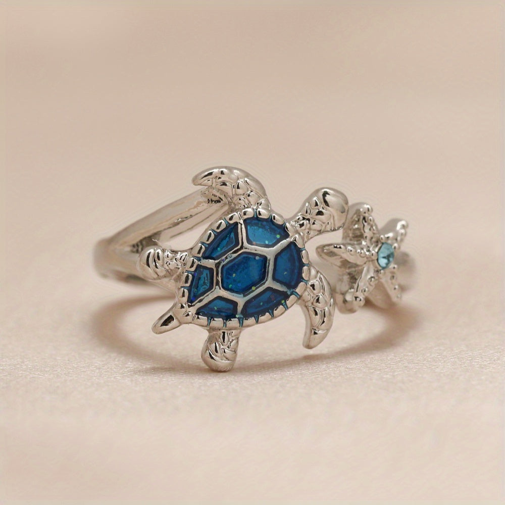 Blue Sea Turtle Starfish Ring