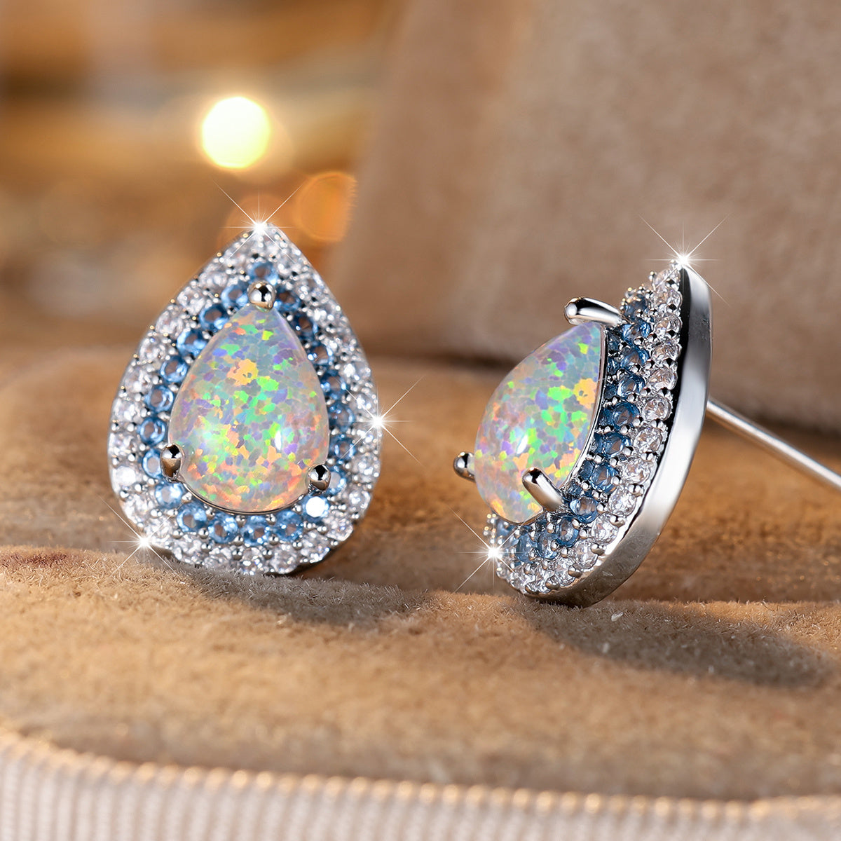 Blue Halo Opal Teardrop Studs