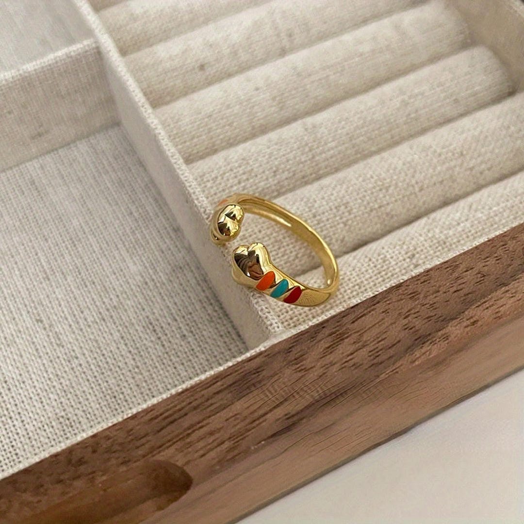 Rainbow Striped Paw Adjustable Ring