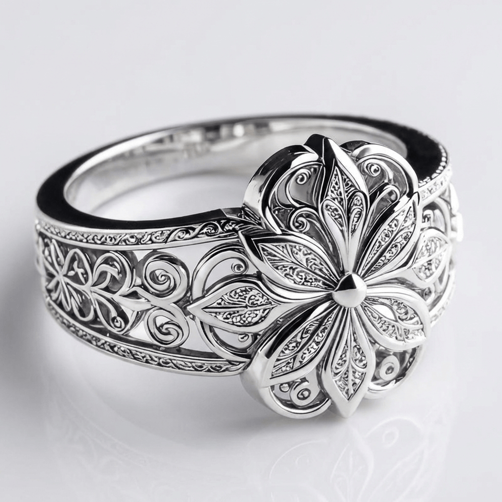 Silver Flower Zirconia Ring