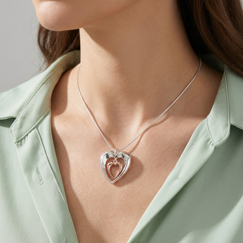 Silver Gold Dual Heart Necklace