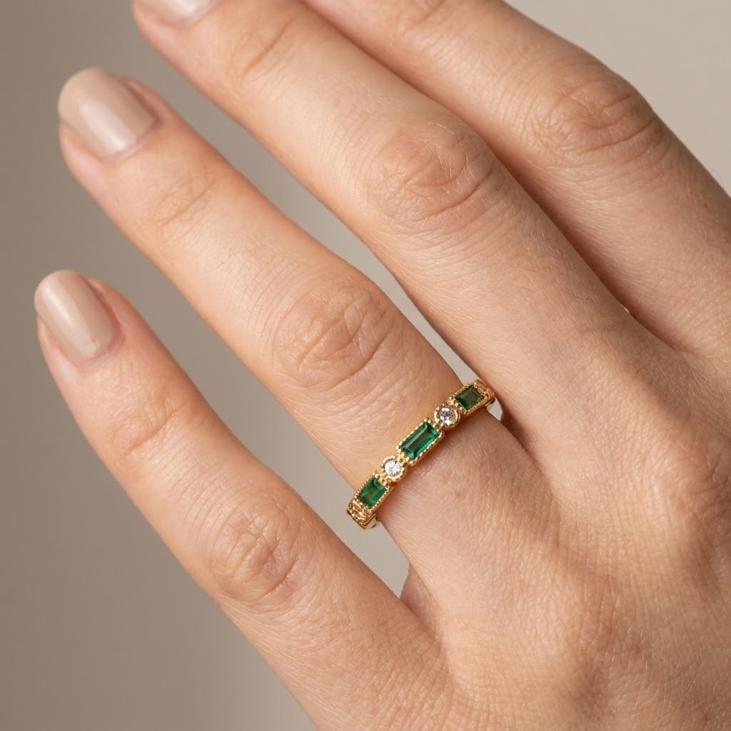 Emerald Style Zirconia Band Ring