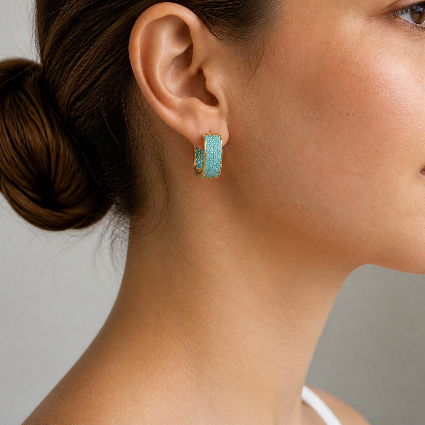 Turquoise Pavé Gold Huggie Earrings