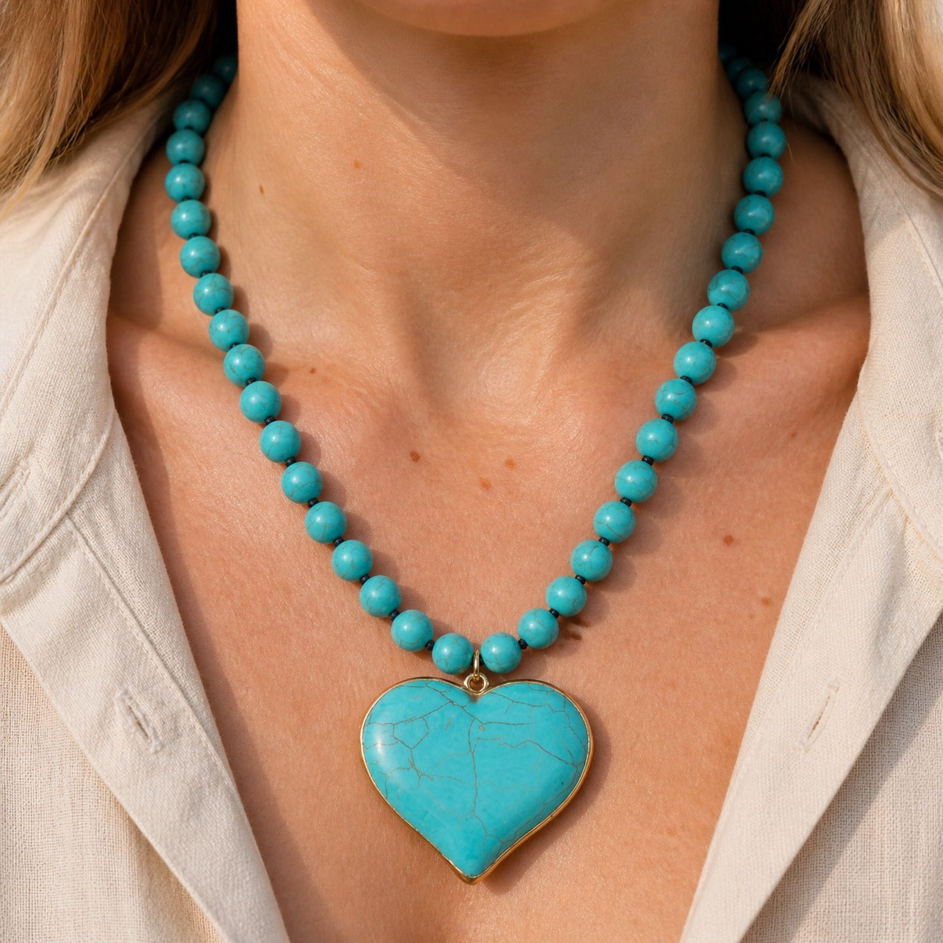 Turquoise Heart Gem Beaded Necklace