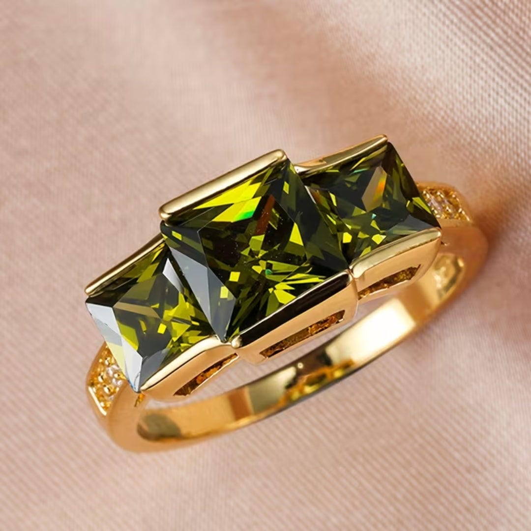 Olive Green Triple Stone Ring