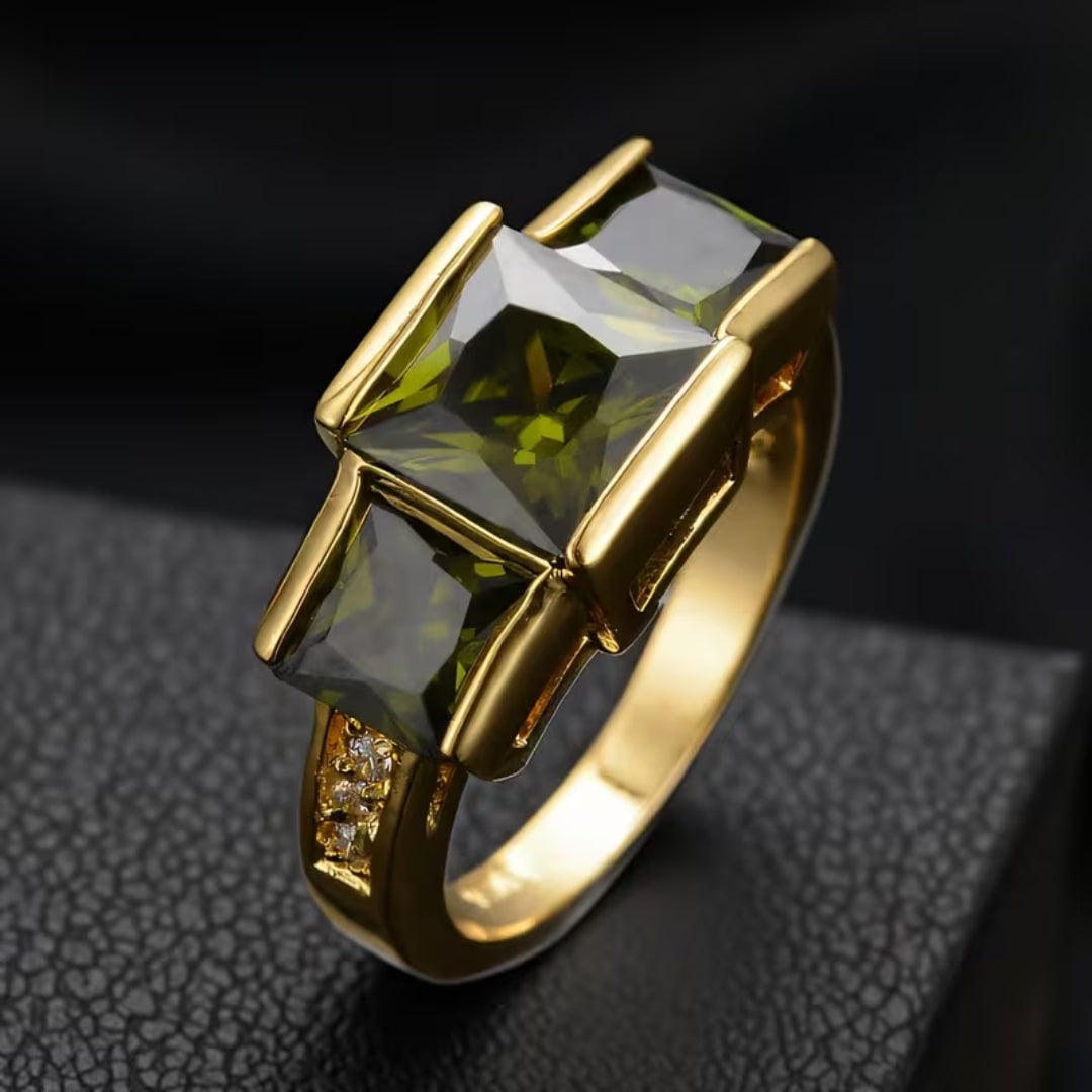 Olive Green Triple Stone Ring
