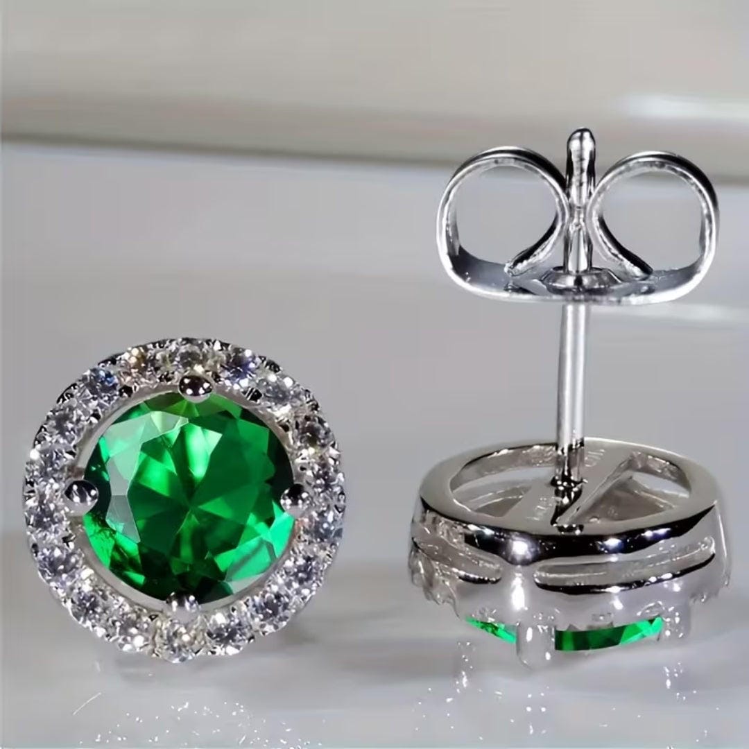 Emerald Classic Halo Stud Earrings