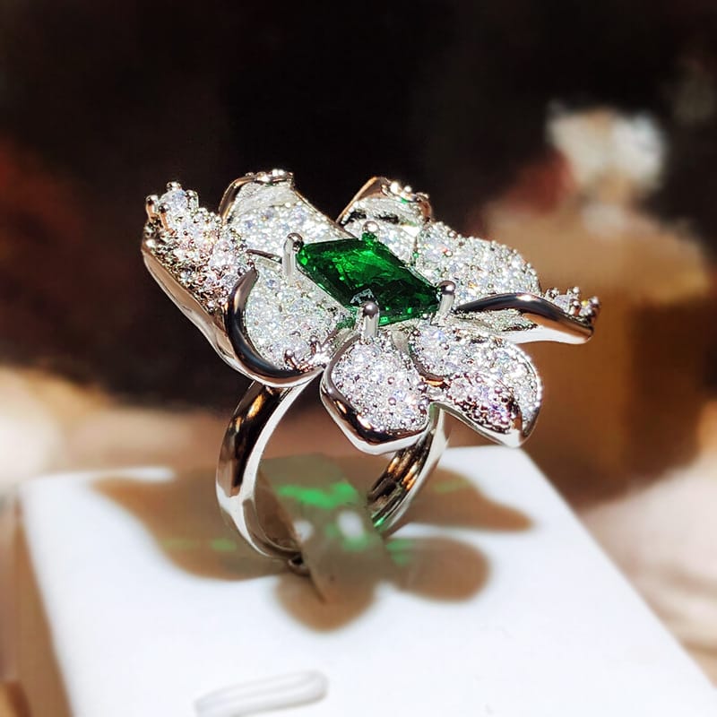 Emerald Flower Charm Ring