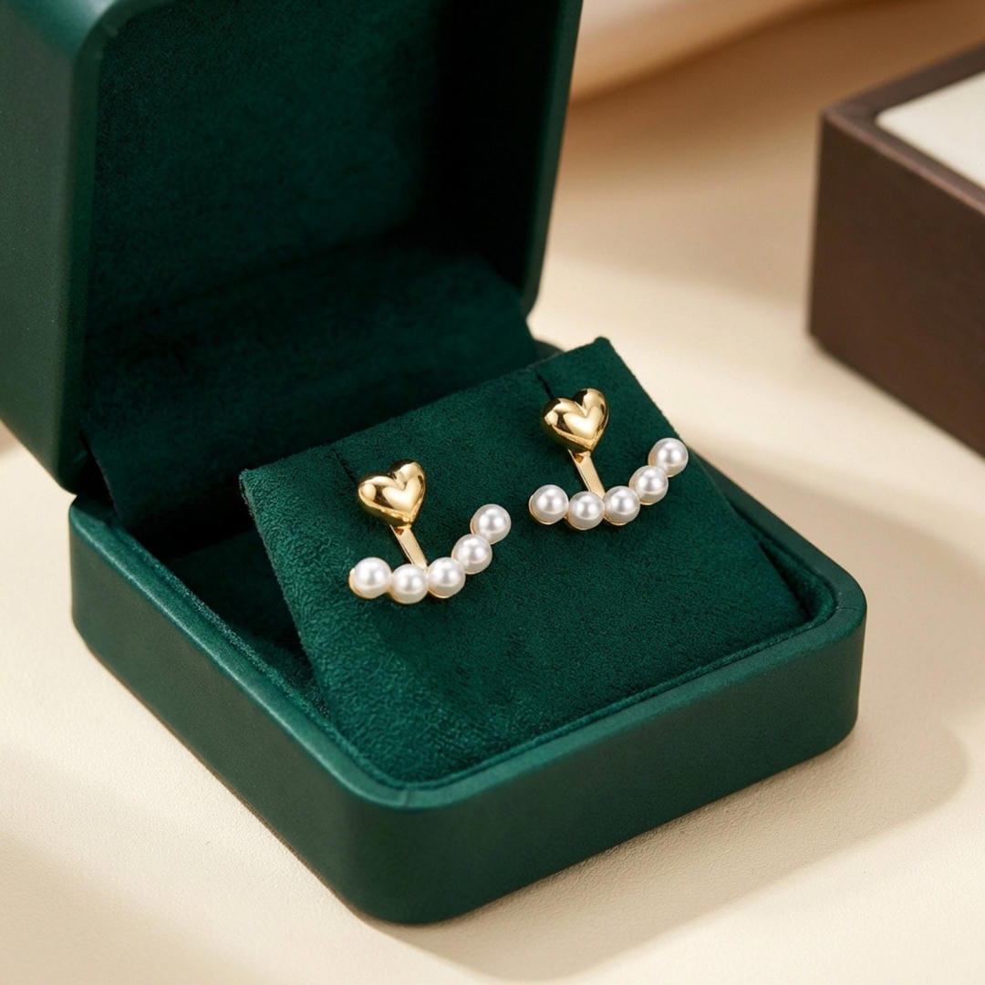 Heart Studs with Pearl Ear Jacket