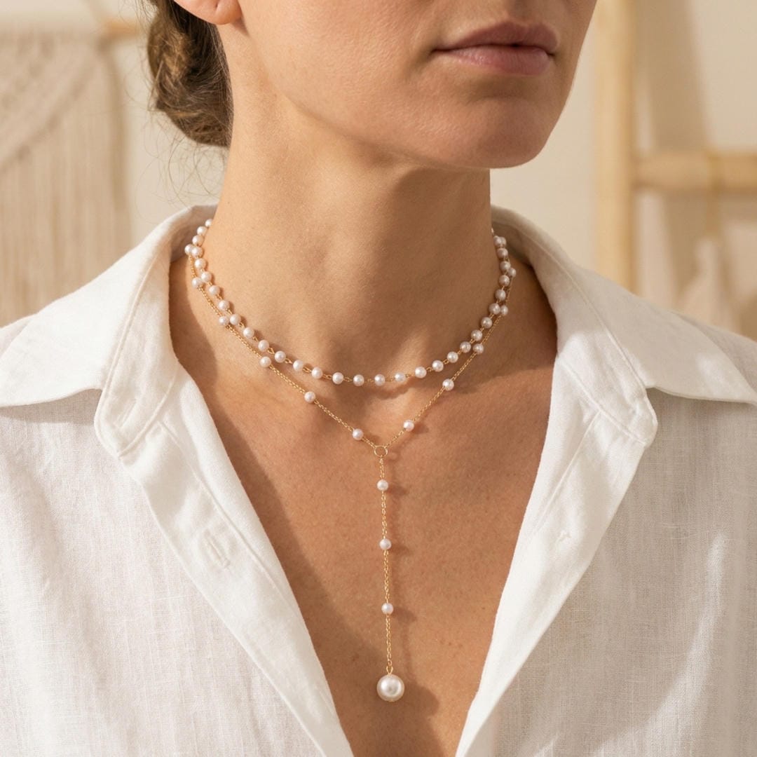 Pearl Y Chain Layered Necklace