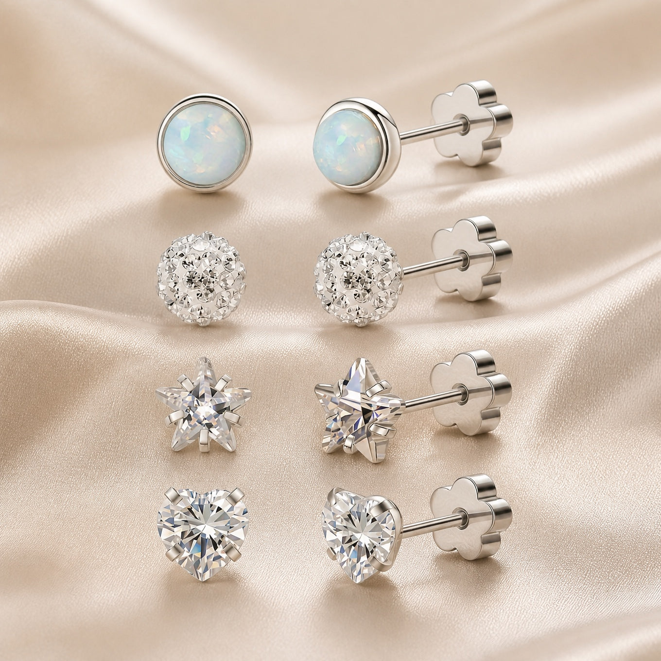 Four Pair Opal and Glitter Stud Set
