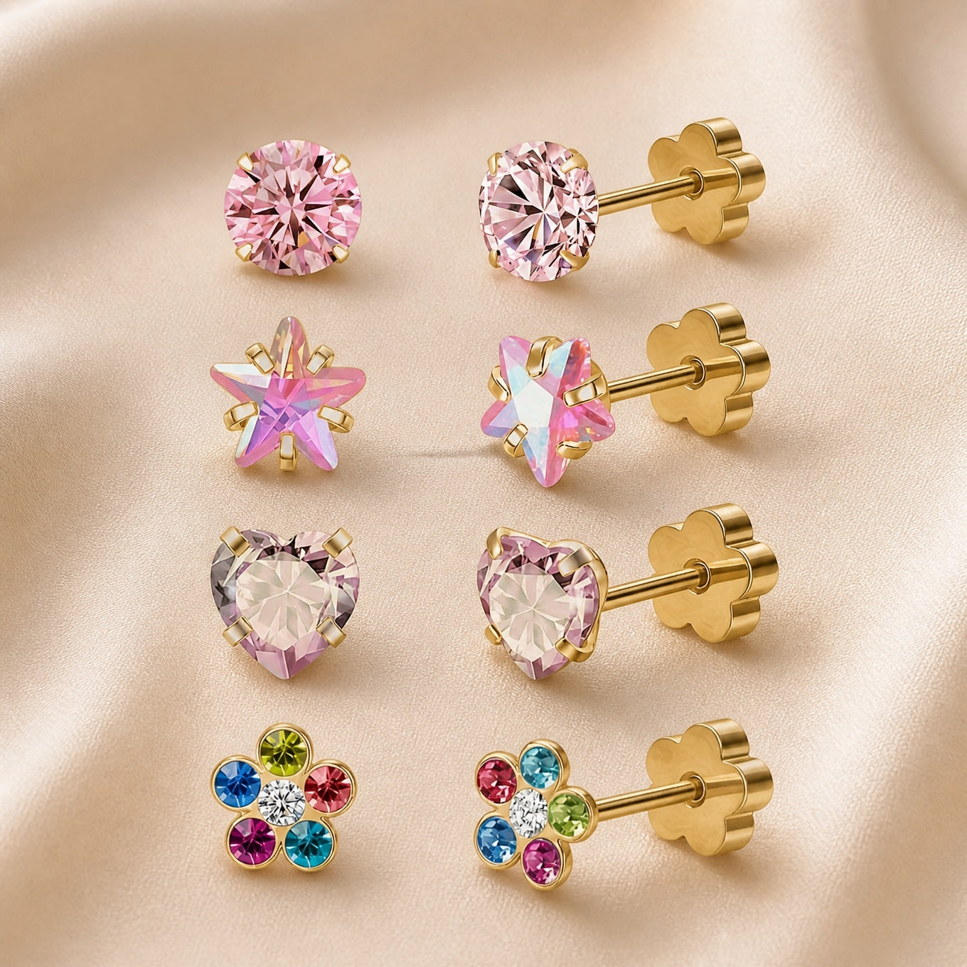 Four Pair Opal and Glitter Stud Set