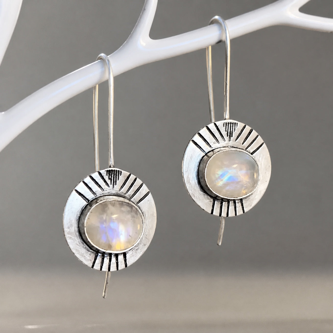 Rustic Tribal Silver Moonstone Drops