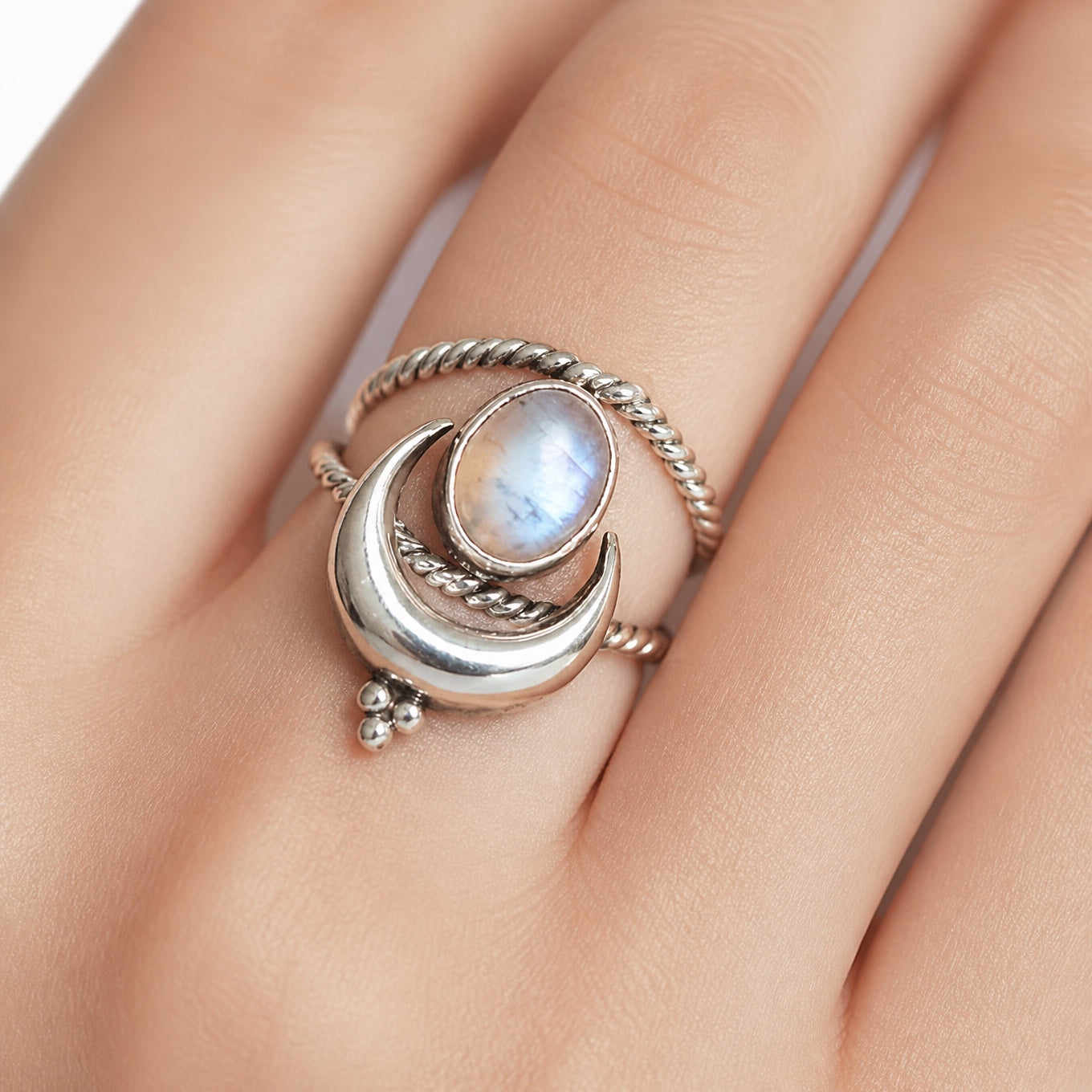 Moonstone Crescent Silver Ring