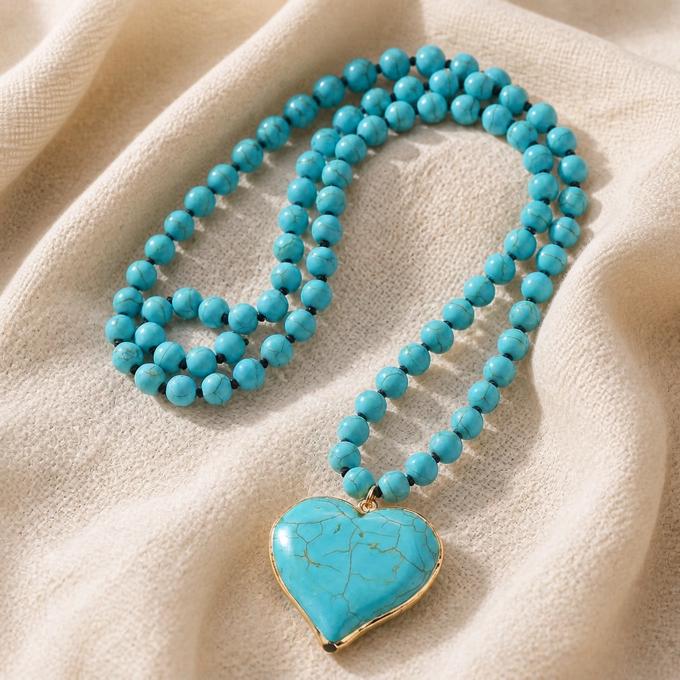Turquoise Heart Gem Beaded Necklace