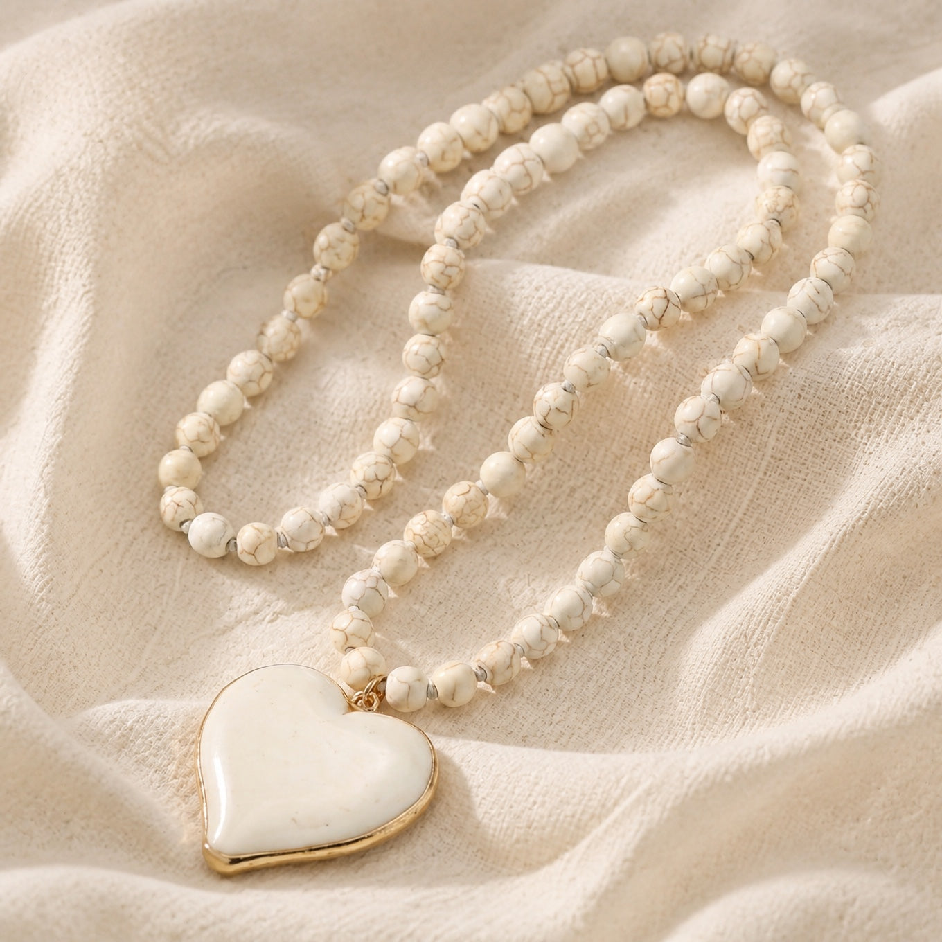 Turquoise Heart Gem Beaded Necklace