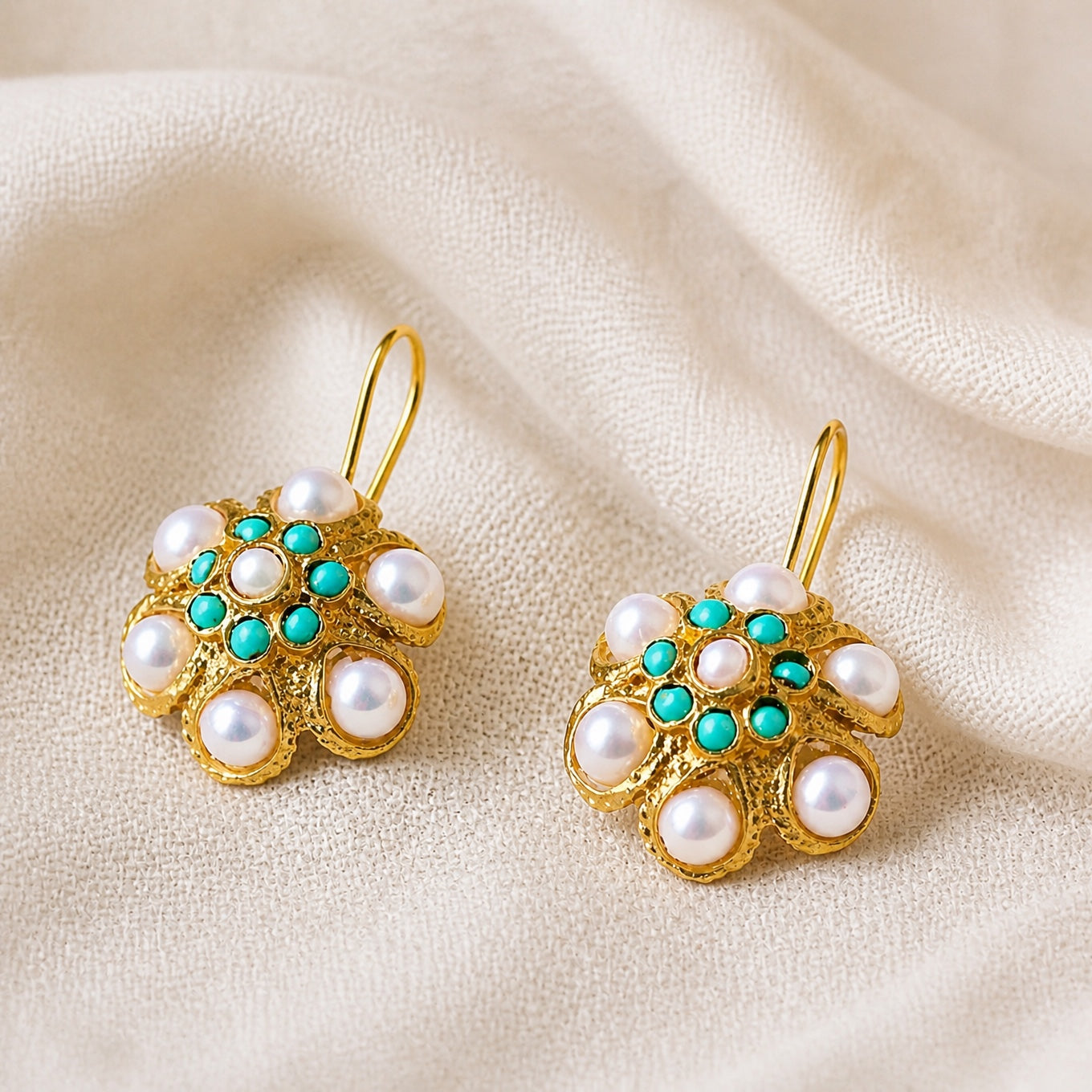 Pearl Flower Turquoise Earrings
