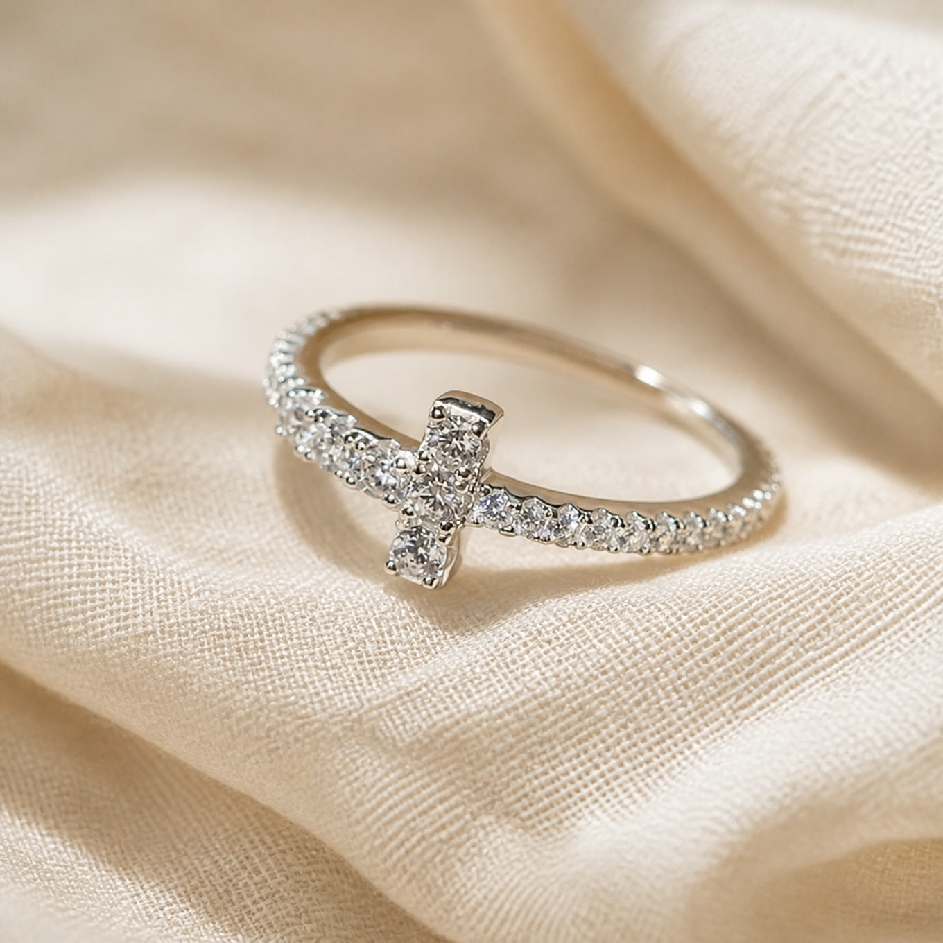 Timeless Cross Design Paved Ring