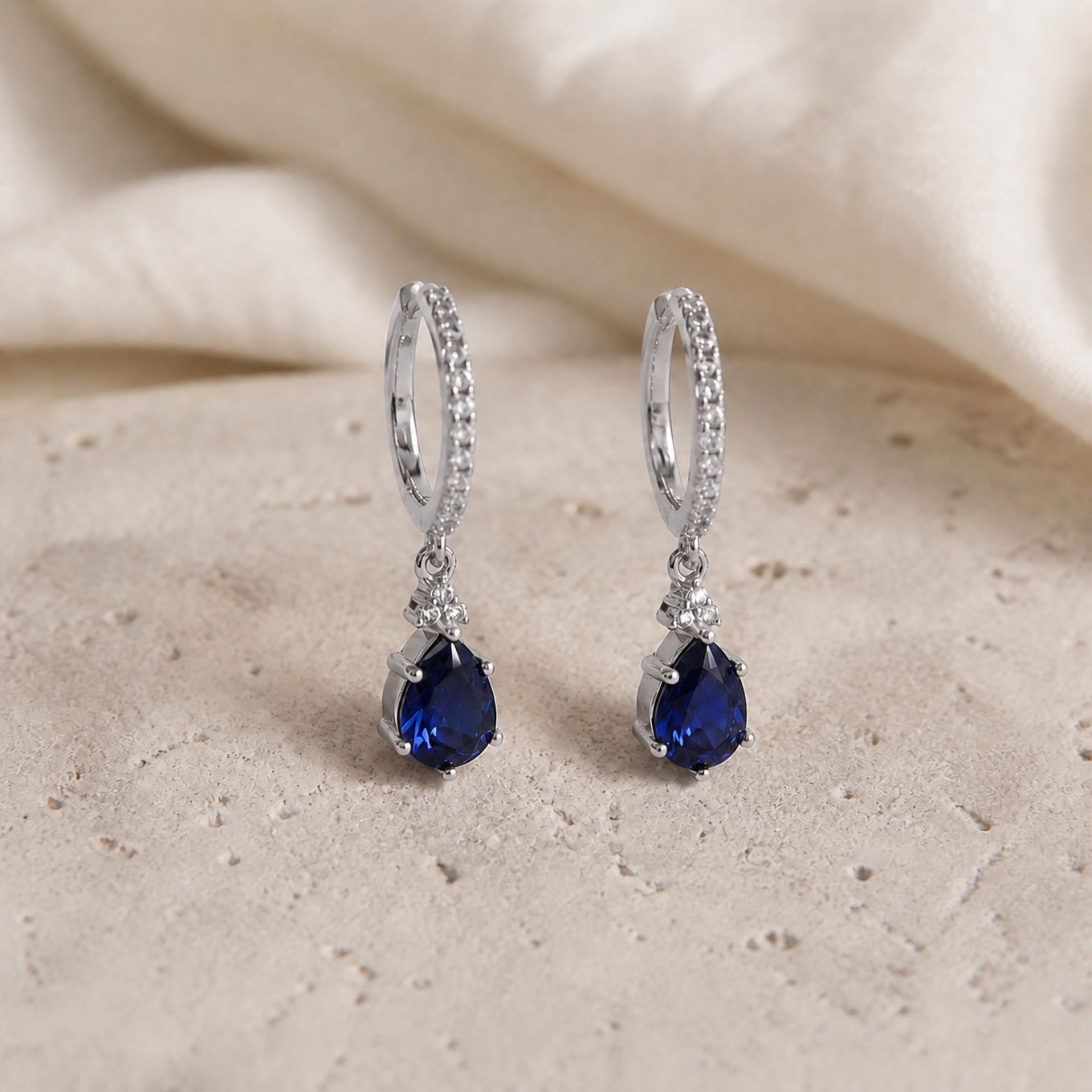 Gold Sapphire Stone Hoop Earrings