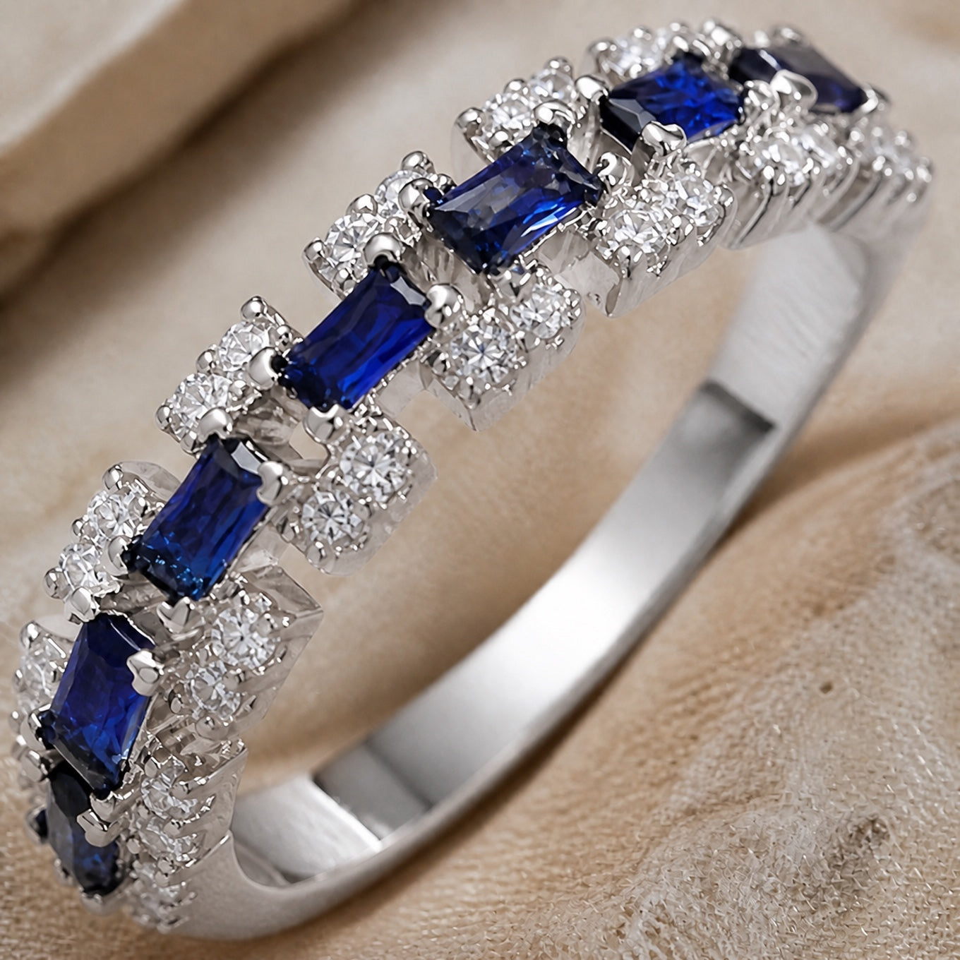 Midnight Sapphire Crystals Eternity Band Ring