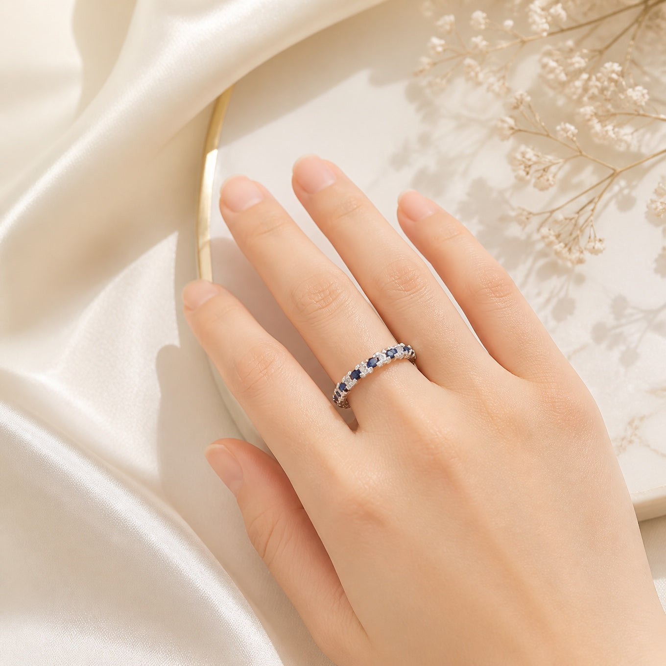 Midnight Sapphire Crystals Eternity Band Ring