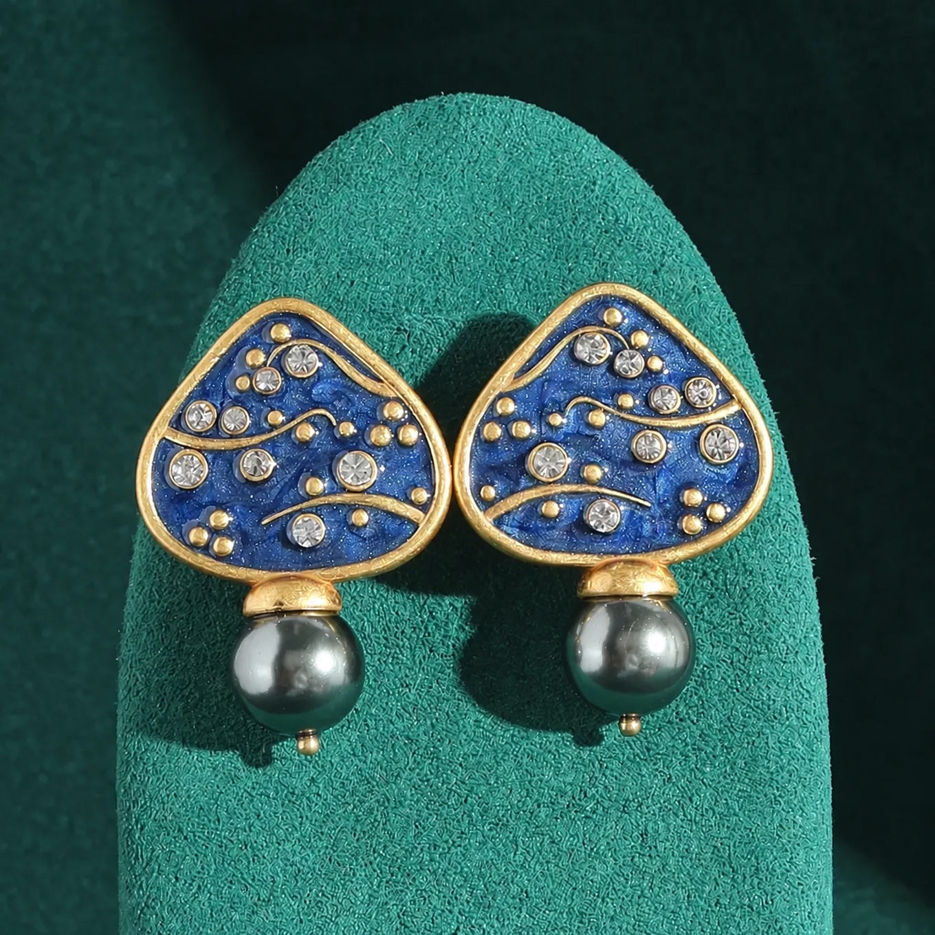 Sophisticated Enamel Mushroom Pearl Earrings