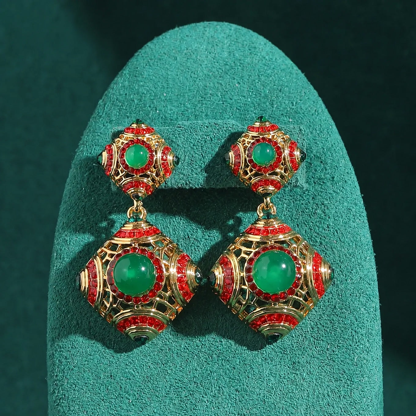 Retro Emerald Link Statement Earrings