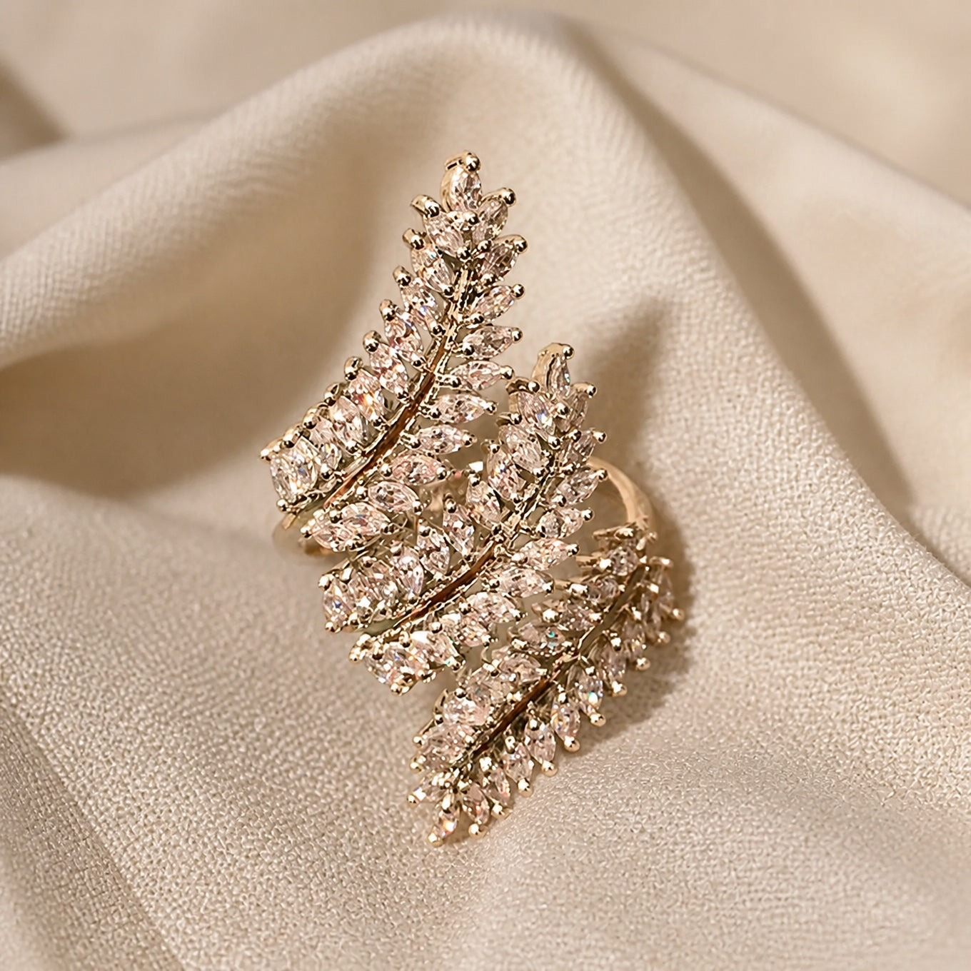 Refined Leaf Cubic Zirconia Ring