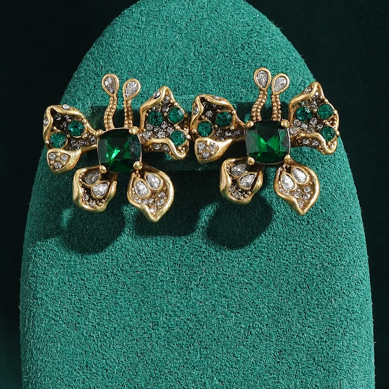 Emerald Butterfly Crystal Gold Earrings