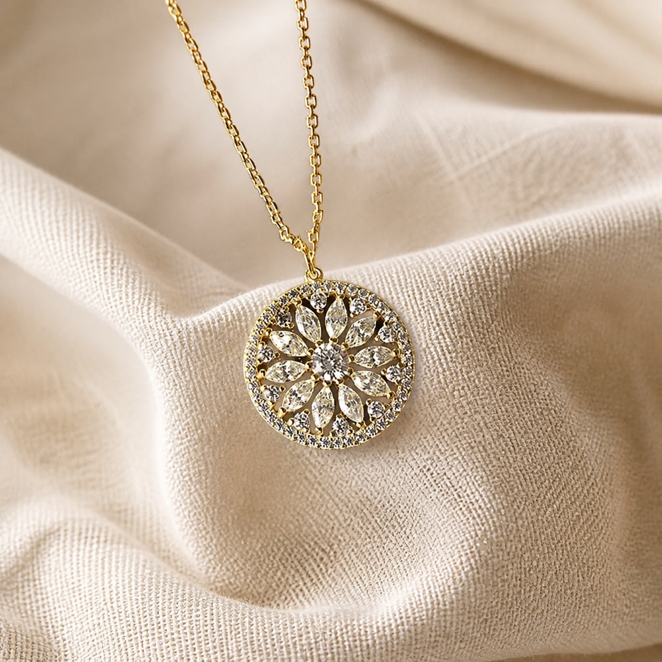 Lavish Sunflower Zirconia Necklace