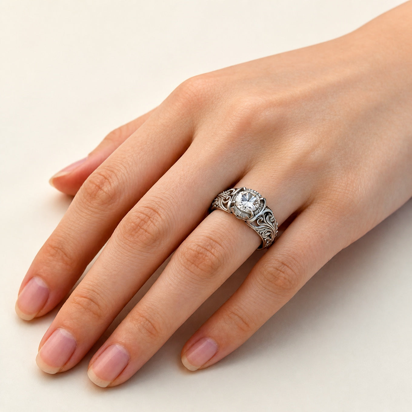 Exquisite Zirconia Engraved Ring