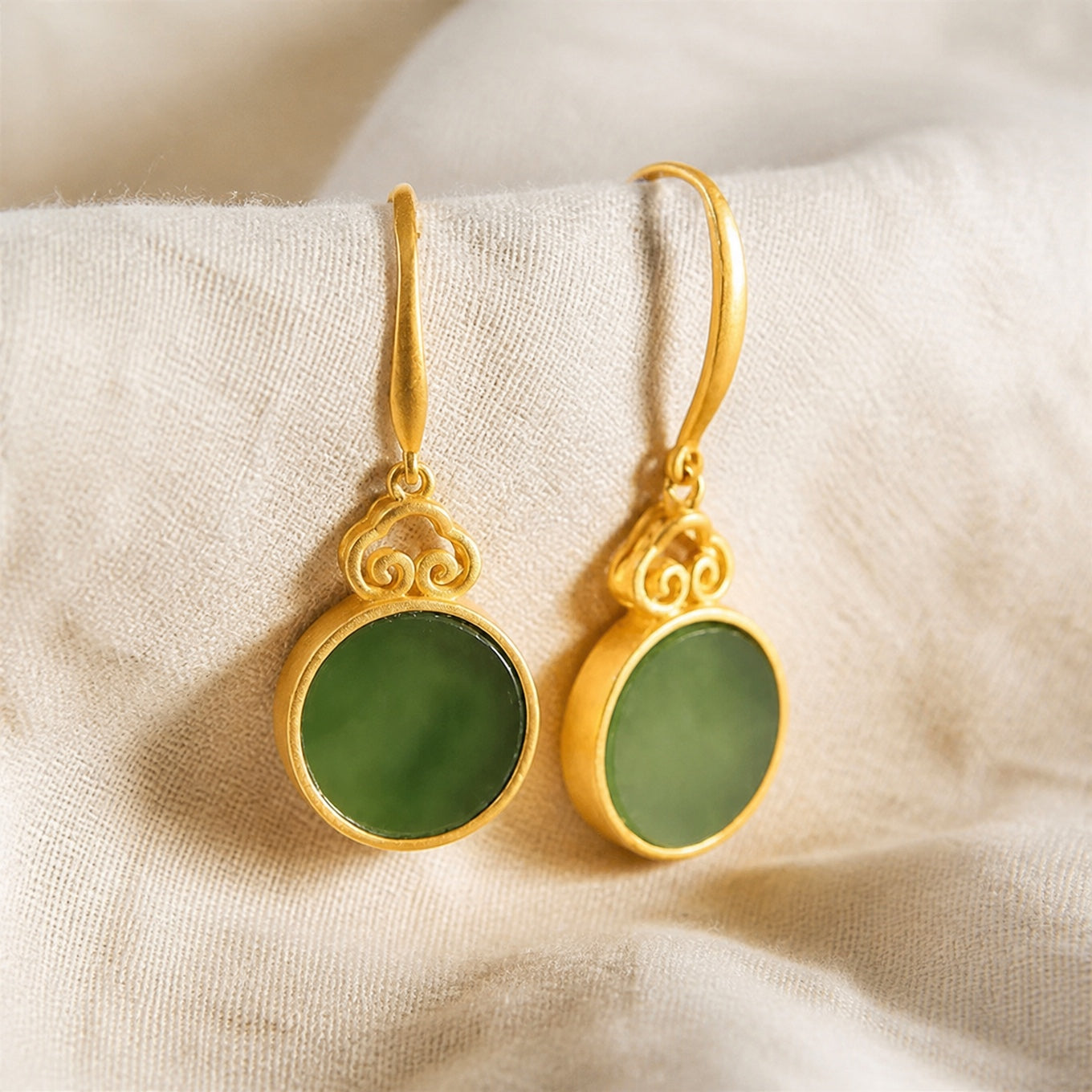 Regal Jade Flat Circle Earrings
