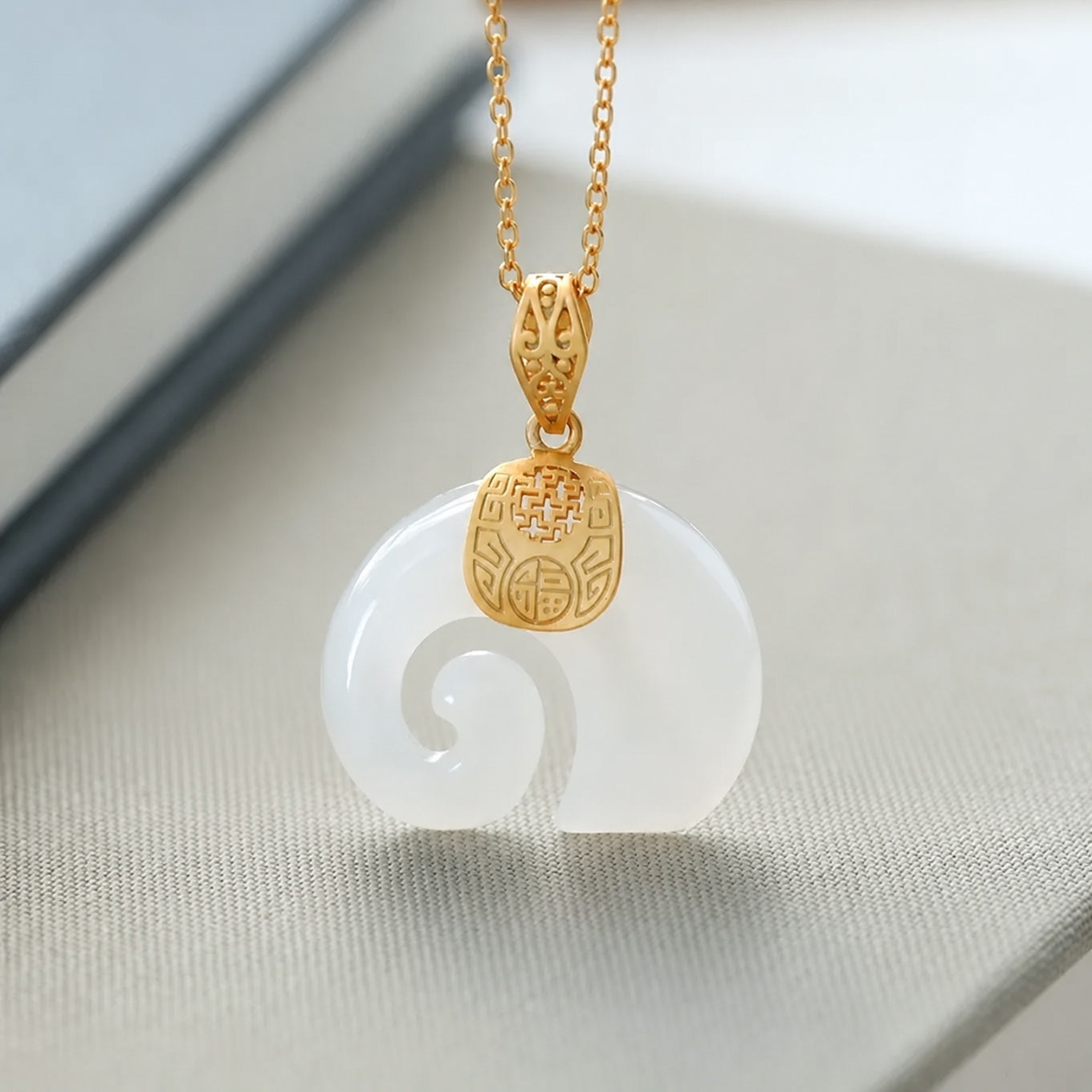 Jade Elephant Gold Necklace