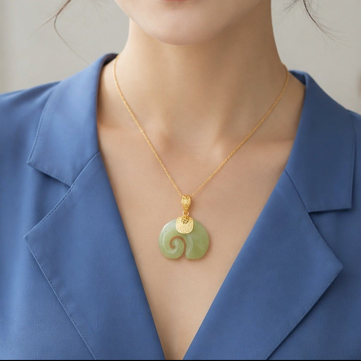 Jade Elephant Gold Necklace