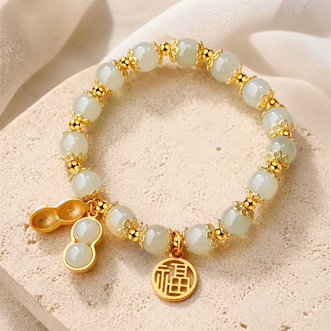 Jade Beaded Peanut Gold Bracelet