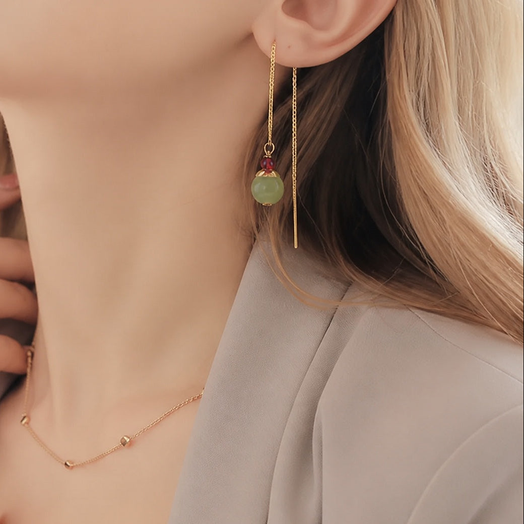 Jade Pearl Drop Gold Earrings