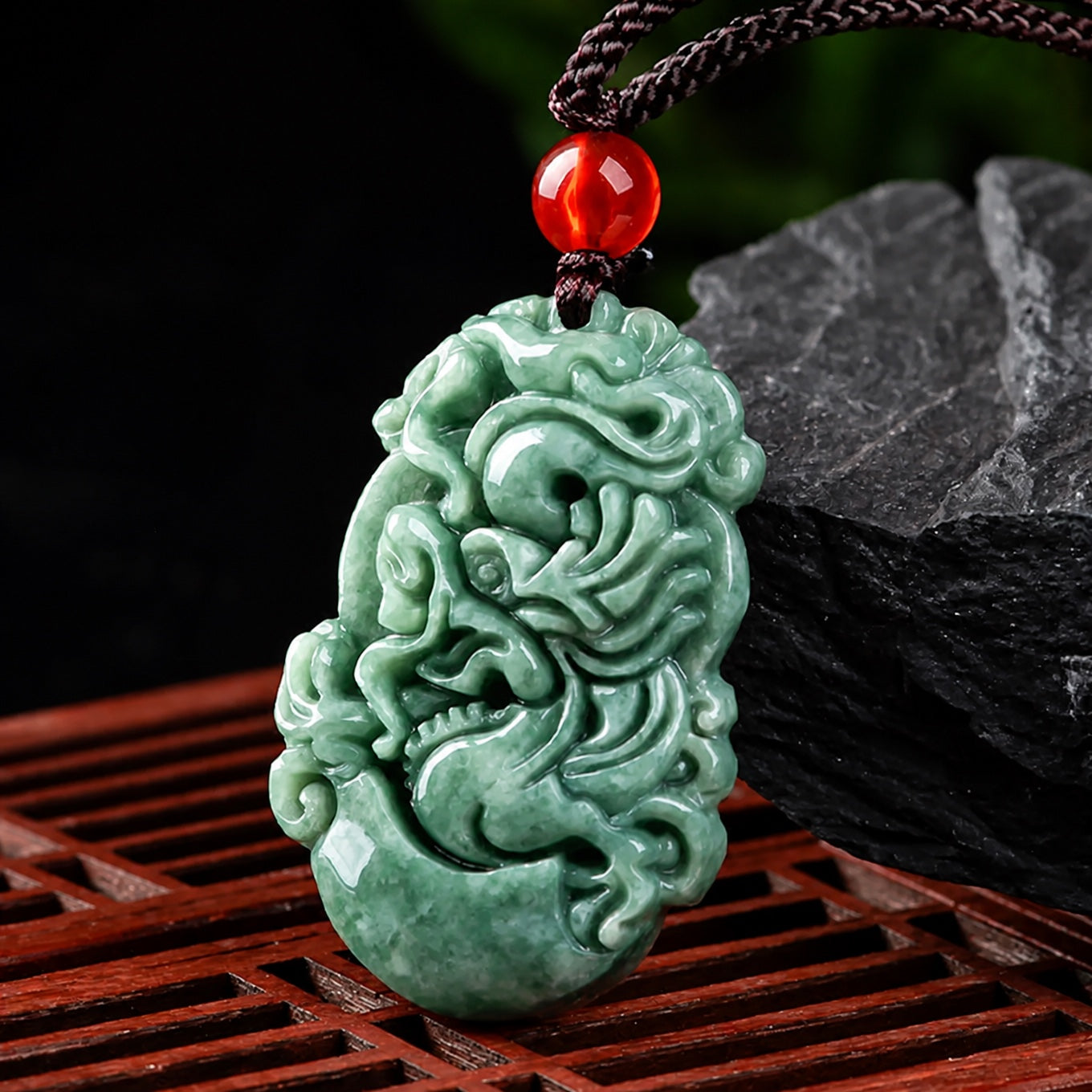 Jadeite Dragon Carved Pendant Necklace