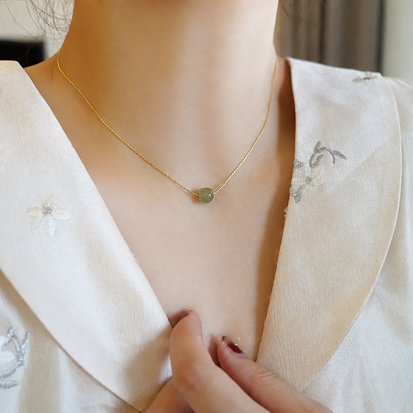 Delicate Jade Bead Necklace
