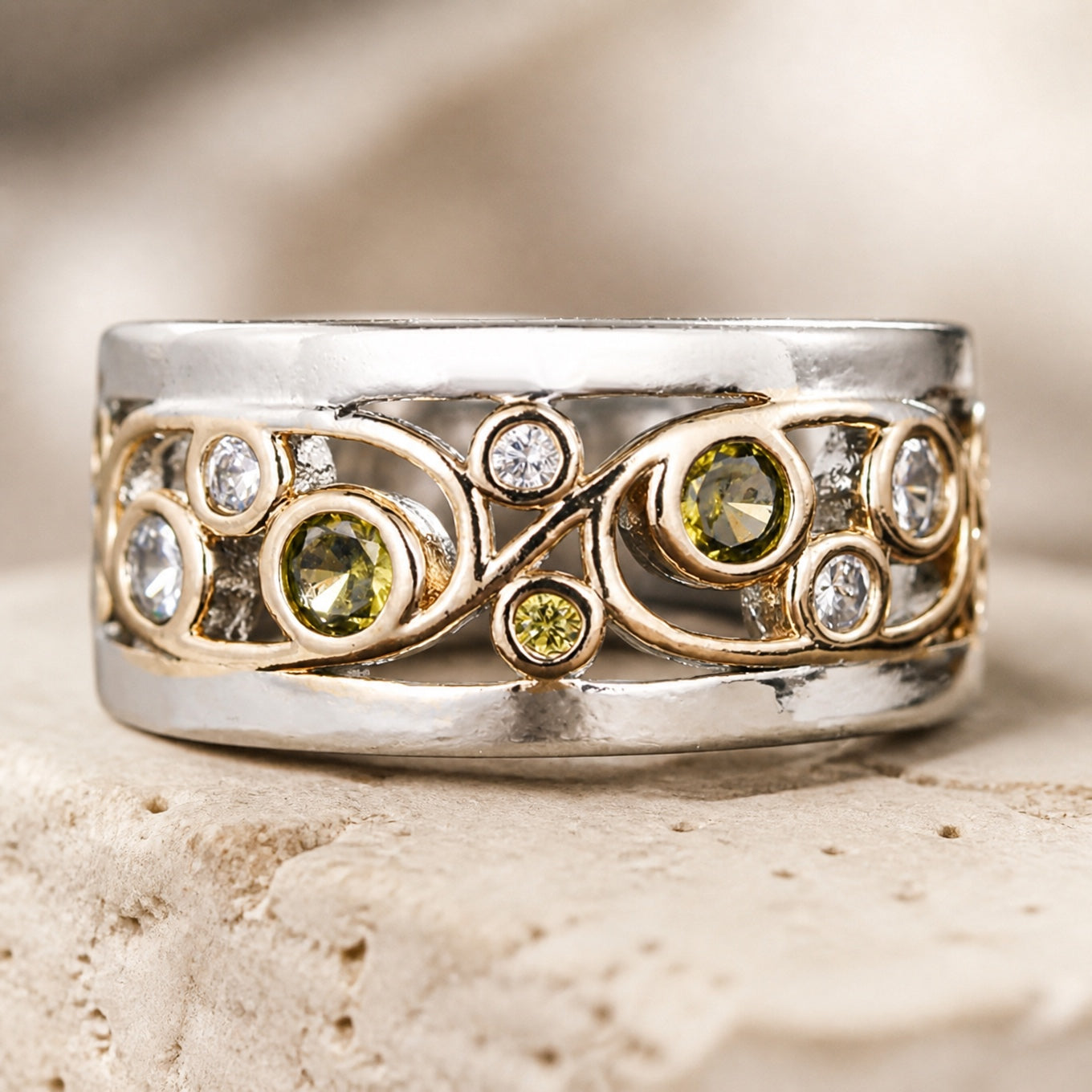 Boho Two Tone Zirconia Ring