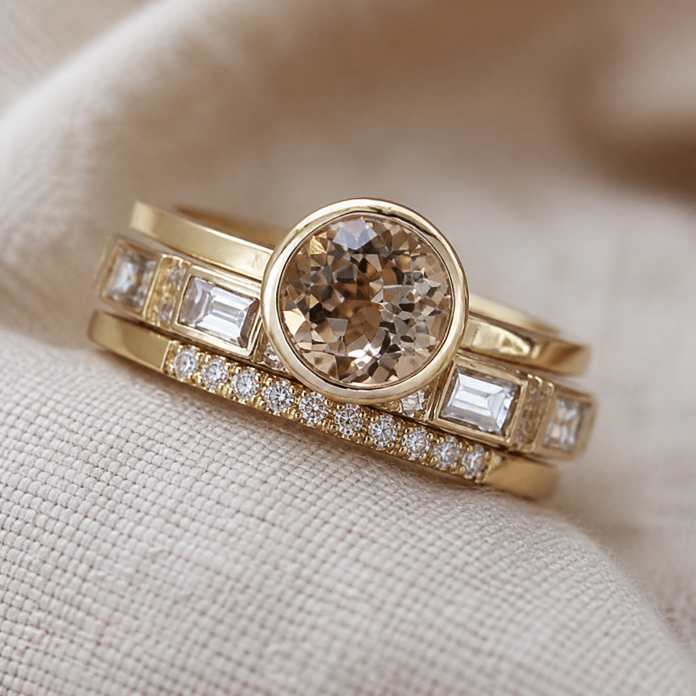 Vintage Ring with Golden Cubic Zirconia