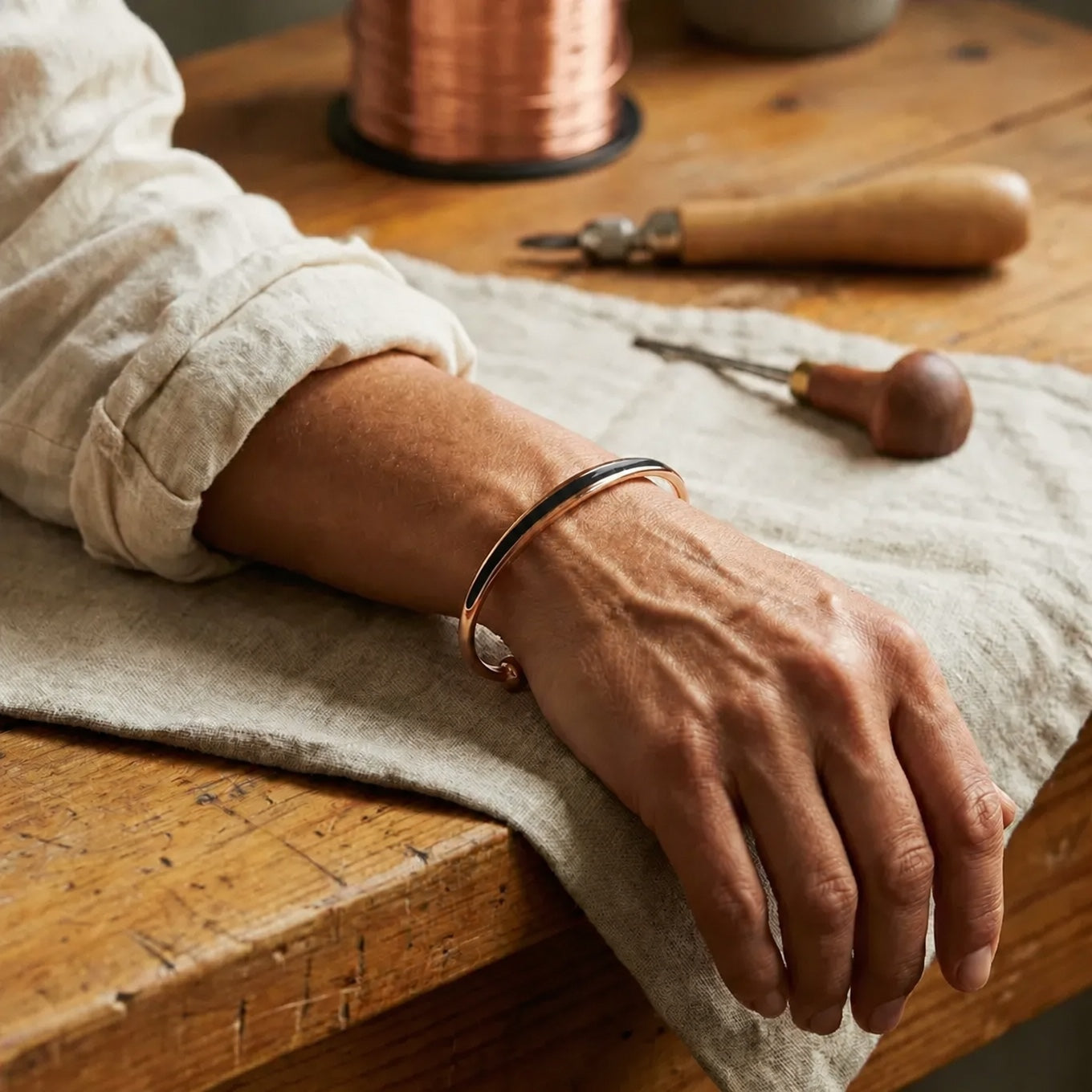 Verdant Jade Copper Bracelet
