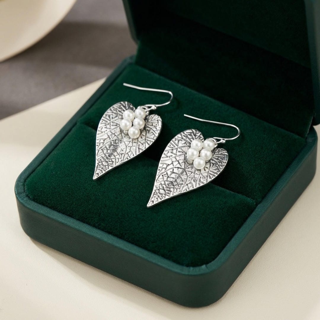 Pearl Cluster Leaf Drop Earrings