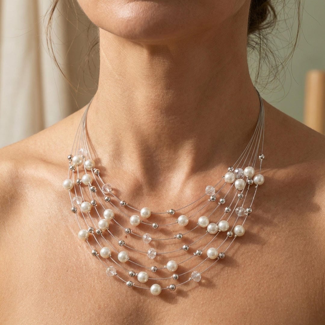 Pearl Cascade Multi-Strand Bib Necklace